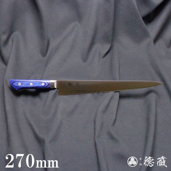 AUS8 磨き仕上 筋引包丁 青ハンドル