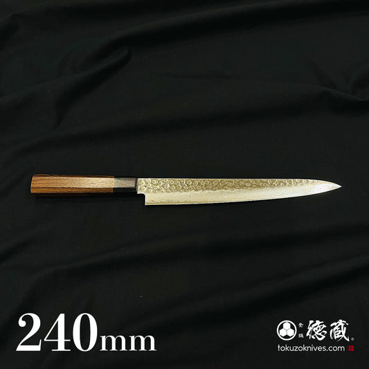 AUS10　ダマスカス　筋引包丁　ローズ八角柄