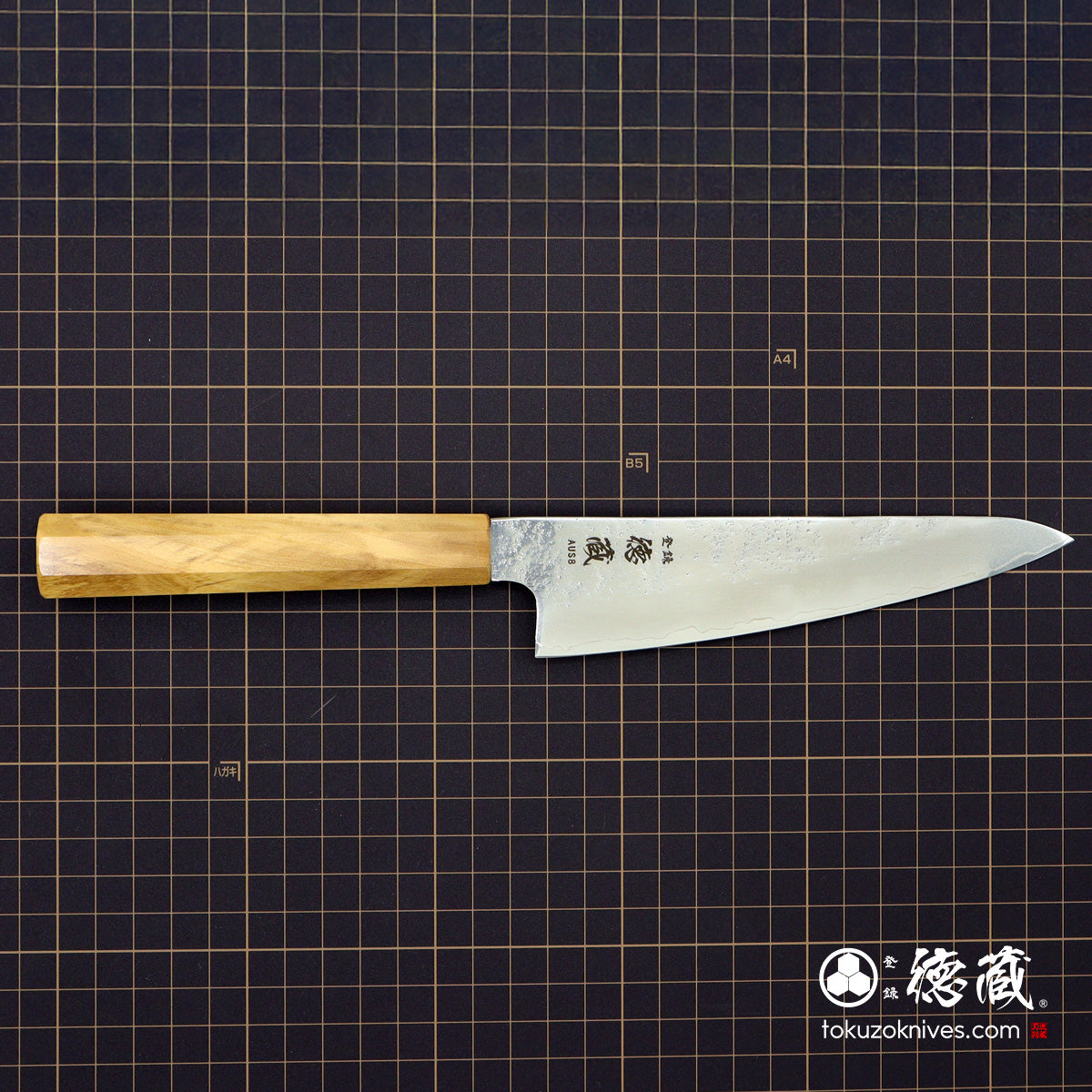 AUS8　梨地仕上　SC三徳包丁　オリーブ柄