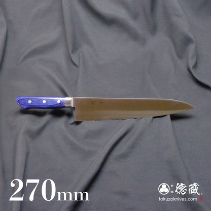 AUS8　磨き仕上　牛刀包丁　青ハンドル