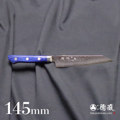 AUS10　切付ペティ包丁　青ハンドル