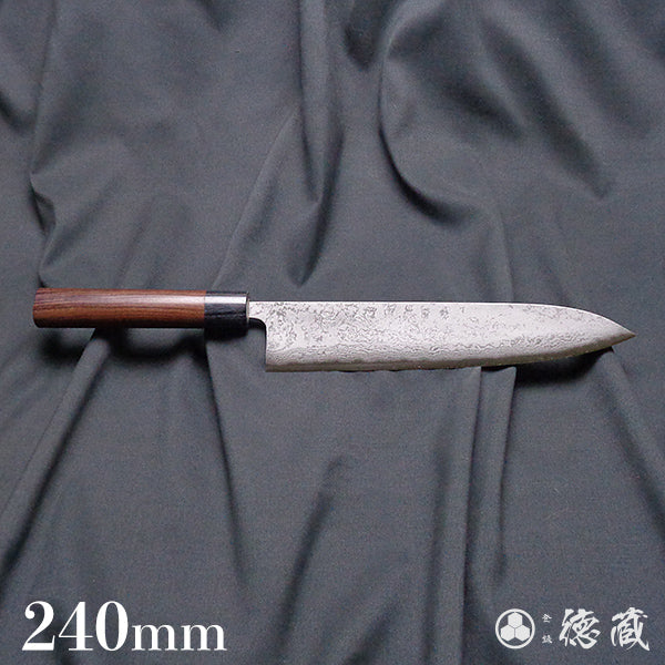 青二　磨き仕上　磨き積層牛刀包丁　紫檀柄