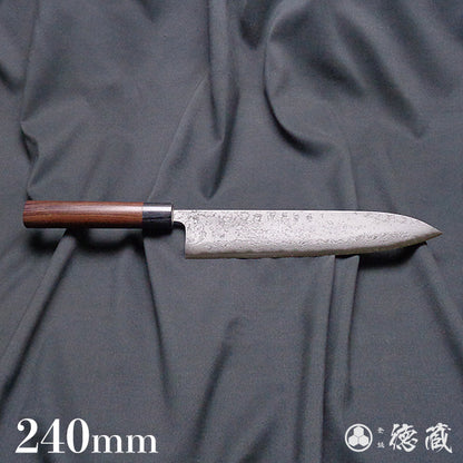 青二　磨き仕上　磨き積層牛刀包丁　紫檀柄