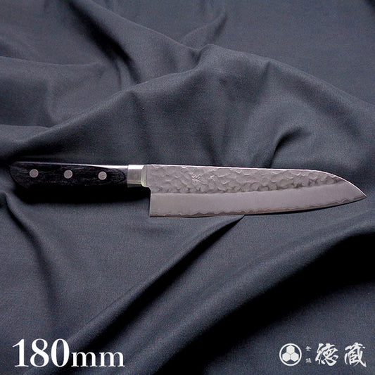 AUS8　槌目仕上　三徳包丁　黒ハンドル