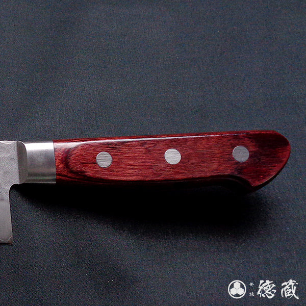 AUS8　槌目仕上　三徳包丁　赤ハンドル
