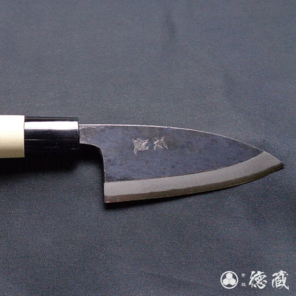 青二　黒打仕上　小出刃包丁　朴柄