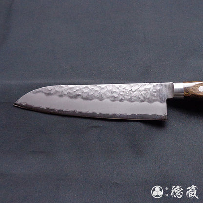 青Ｓ　槌目仕上　三徳包丁　焦茶ハンドル