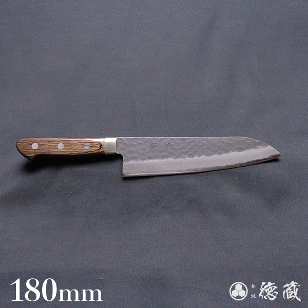 青Ｓ　黒肌槌目仕上　三徳包丁　焦茶ハンドル