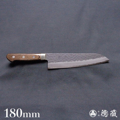 青Ｓ　黒肌槌目仕上　三徳包丁　焦茶ハンドル