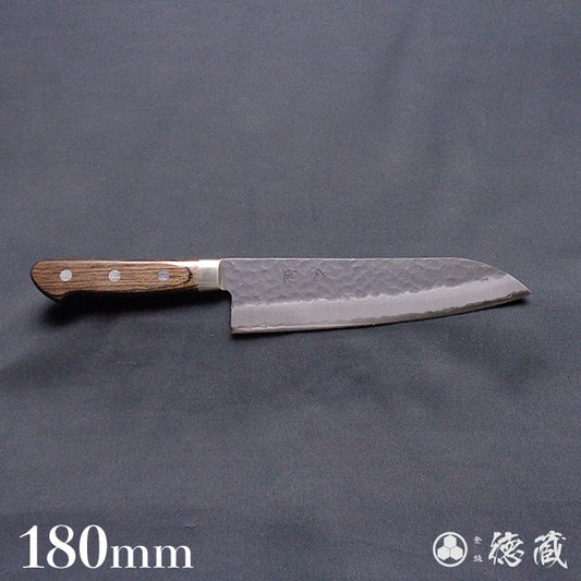 青Ｓ　黒肌槌目仕上　三徳包丁　焦茶ハンドル