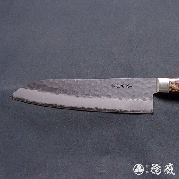 青Ｓ　黒肌槌目仕上　三徳包丁　焦茶ハンドル
