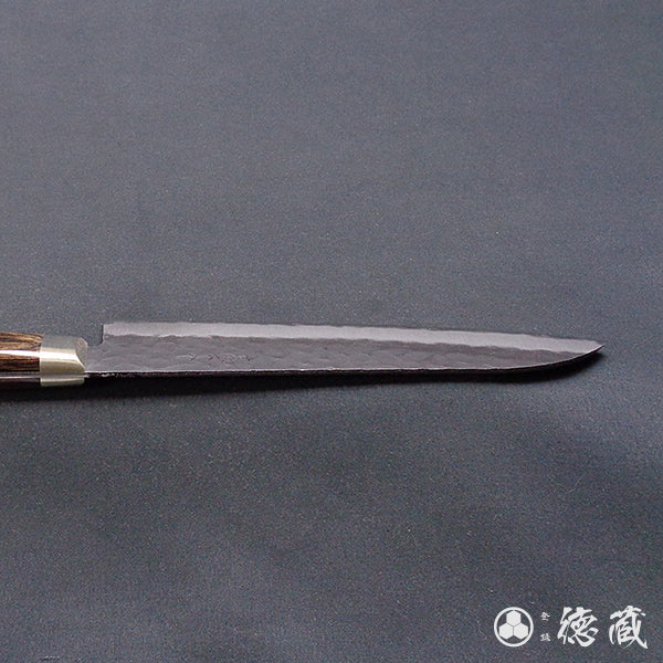 青Ｓ　黒肌槌目仕上　三徳包丁　焦茶ハンドル