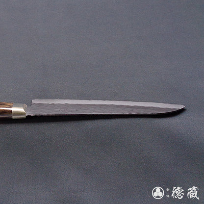 青Ｓ　黒肌槌目仕上　三徳包丁　焦茶ハンドル