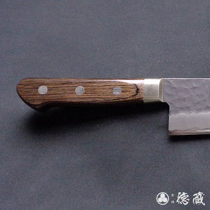 青Ｓ　黒肌槌目仕上　三徳包丁　焦茶ハンドル