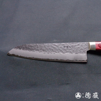 青S 黑色锤纹加工 三德刀 红色手柄