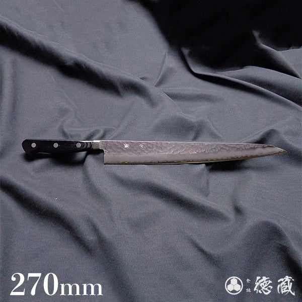 AUS8　槌目仕上　筋引包丁　黒ハンドル