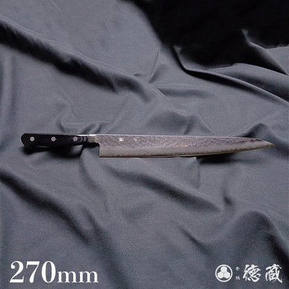 AUS8　槌目仕上　筋引包丁　黒ハンドル