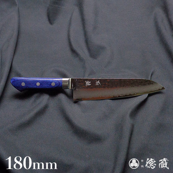 VG10　ダマスカス　槌目仕上　三徳包丁　青ハンドル