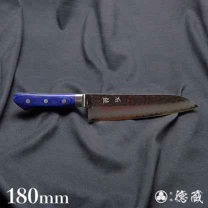 VG10　ダマスカス　槌目仕上　三徳包丁　青ハンドル