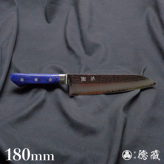 VG10　ダマスカス　槌目仕上　三徳包丁　青ハンドル