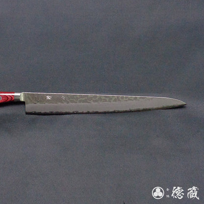 青Ｓ　槌目仕上　筋引包丁　赤ハンドル