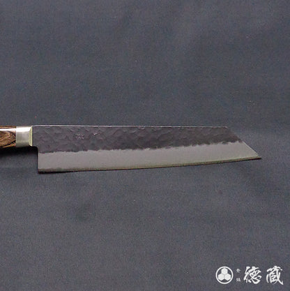 青Ｓ　黒肌槌目仕上　切付包丁　焦茶ハンドル