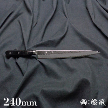青Ｓ　槌目仕上　筋引包丁　黒ハンドル