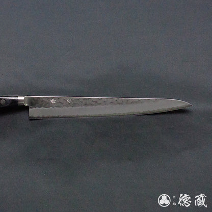 青Ｓ　槌目仕上　筋引包丁　黒ハンドル