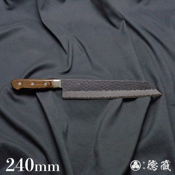 青Ｓ　黒肌槌目仕上　切付包丁　焦茶ハンドル