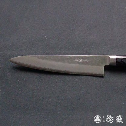 青Ｓ　槌目仕上　ペティナイフ　黒ハンドル